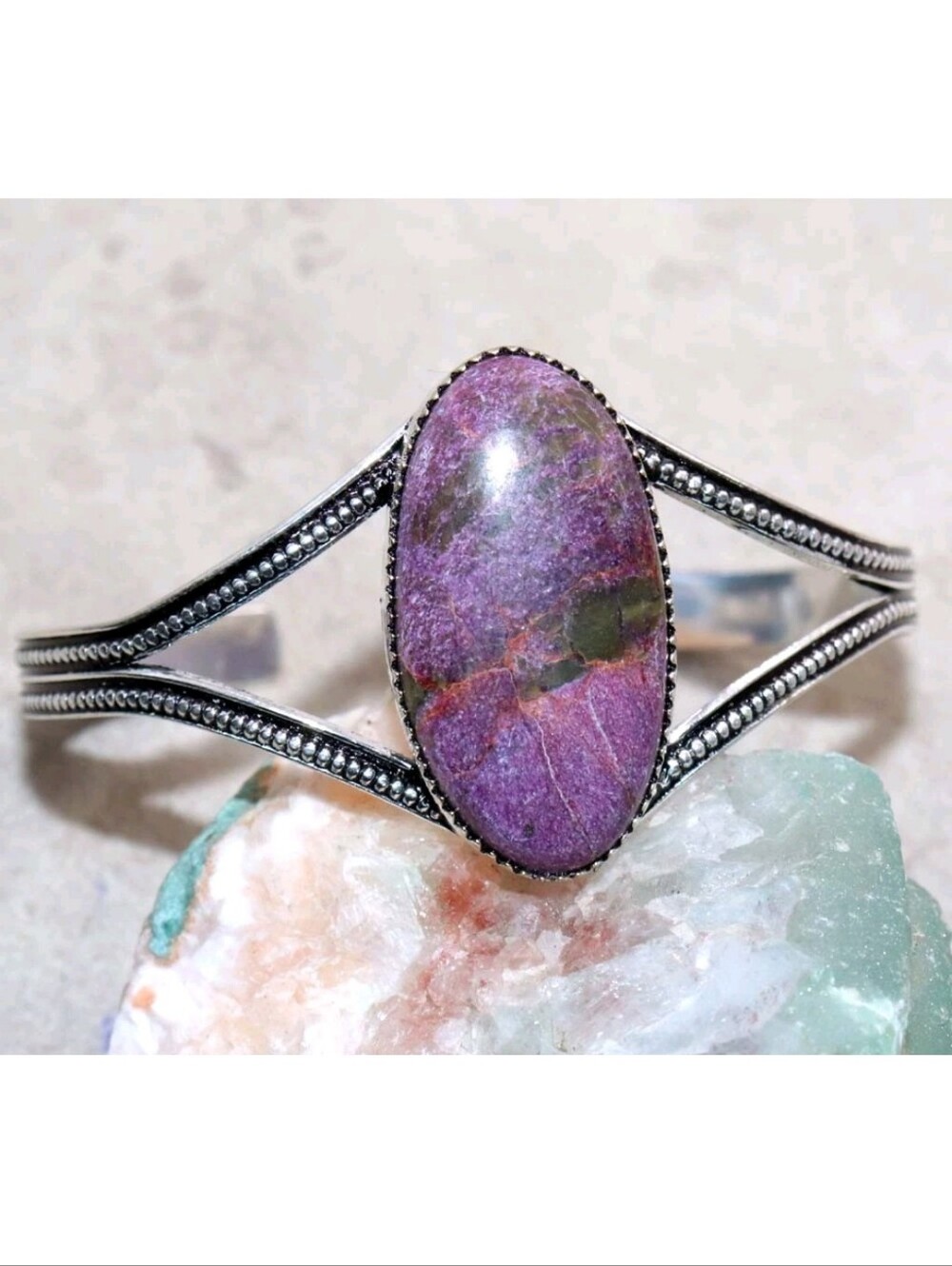 Purpurite Gemstone Jewelry 925 Sterling Silver Handmade Adjustable Cuff Bracelet